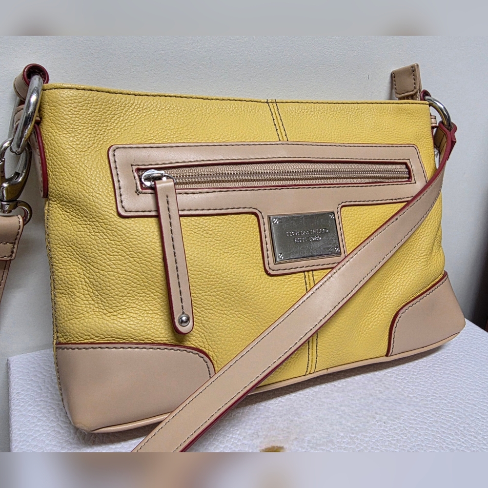 TIGNANELLO Yellow Pebble Grain Leather Crossbody w/attached Wallet